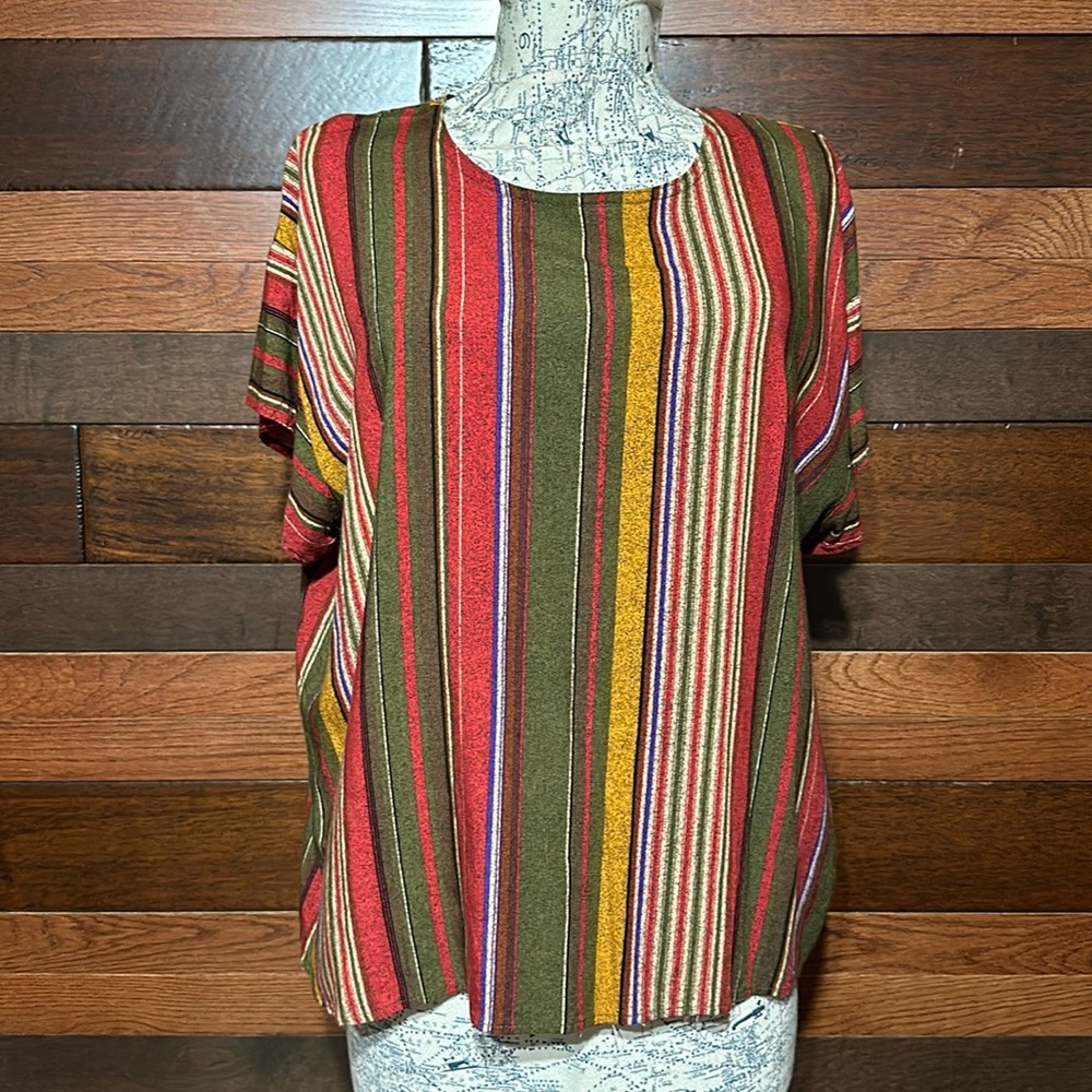 Vintage Maggie Lawrence Scoop Neck Short Sleeve Multi Colored Striped Bl…